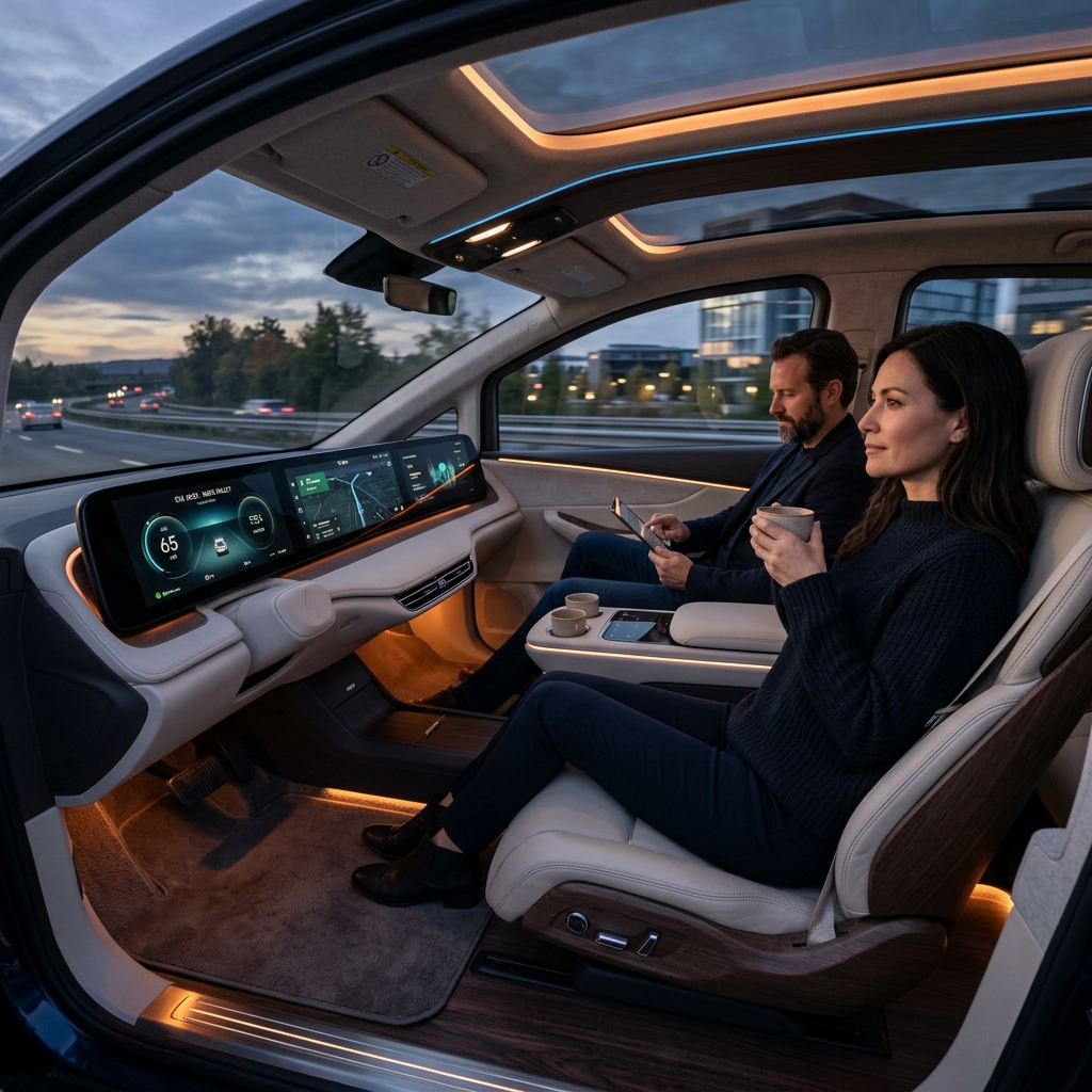 Tesla Cybercab 內部設計與極簡科幻外觀展示